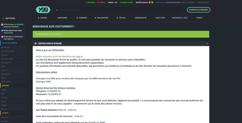 Inscription sur YggTorrent