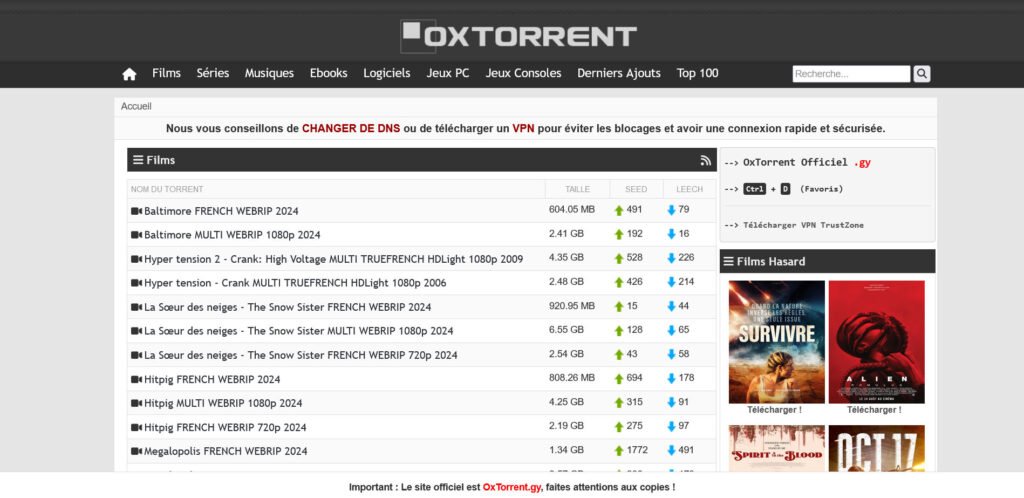 nouvelle adresse Oxtorrent